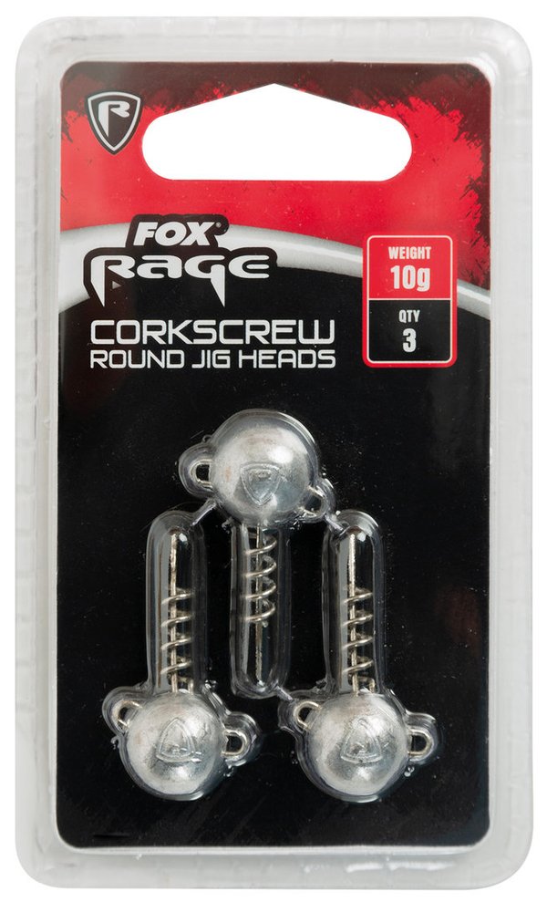 Fox Rage Corksrew Round Jig Heads  3 Per Pack 20g