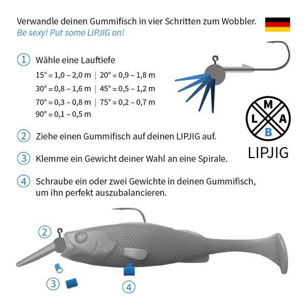 LMAB Lip Jig Gr.2 Tiefe: 0,5-1,2m 45° 3Stk.